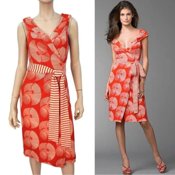 Diane von Furstenberg Wrap Dress Fariba Silk Sundial Printed Striped Jersey - Picture 1 of 12